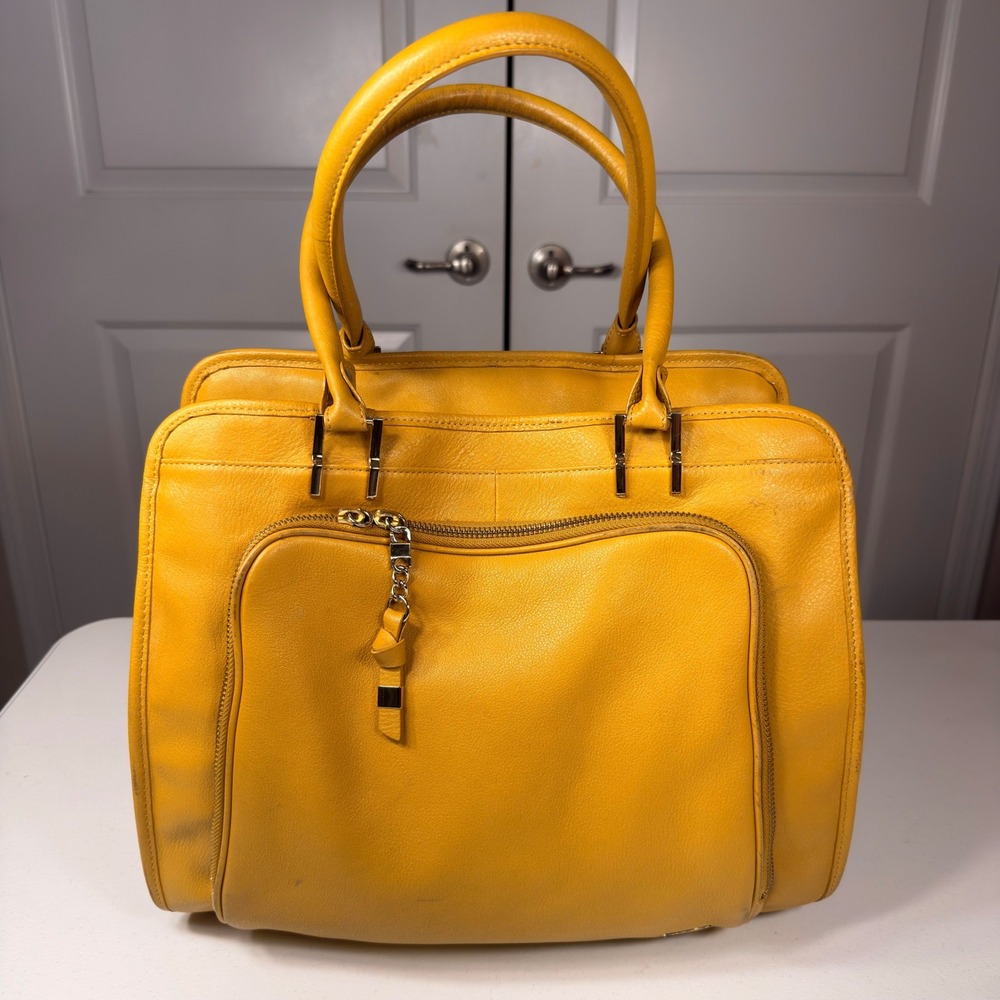 Tre Vero F221LT602 Saffron Yellow Pebbled Leather Satchel Handbag